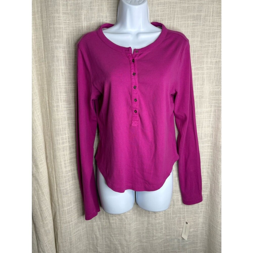 NWT Pilcro Anthropologie pink long sleeve Henley top size large magenta ribbed